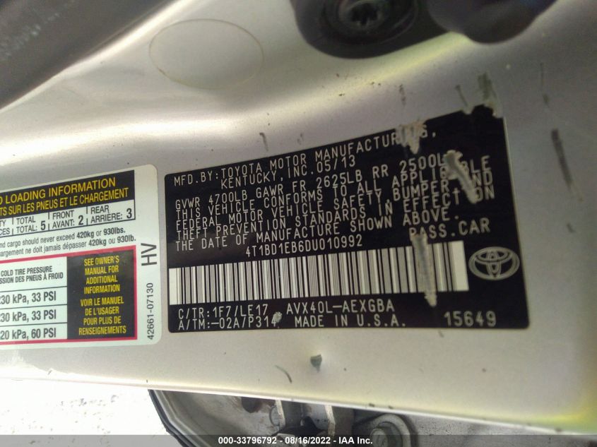 2013 TOYOTA AVALON HYBRID XLE PREMIUM 4T1BD1EB6DU010992