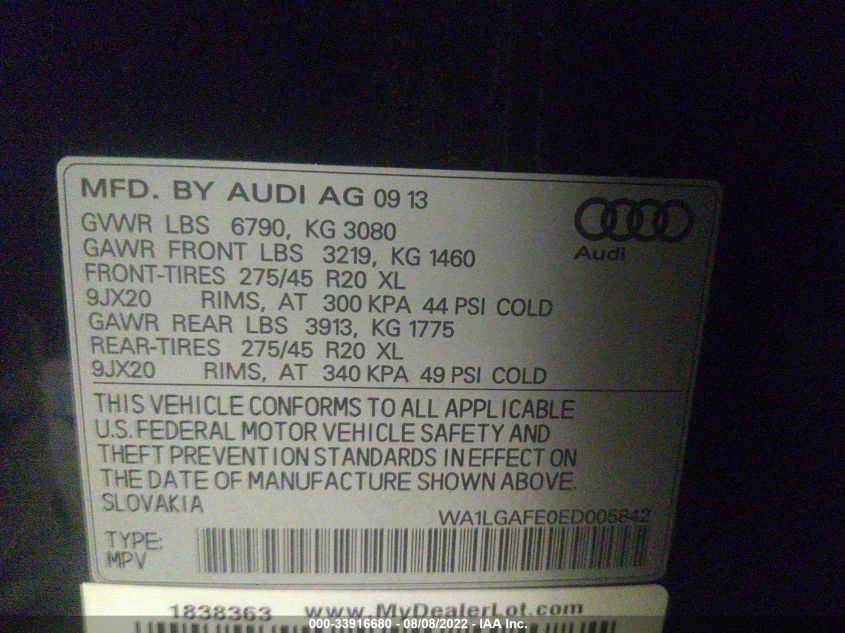 2014 AUDI Q7 3.0T PREMIUM PLUS WA1LGAFE0ED005842