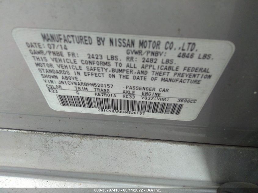 2015 INFINITI Q40 JN1CV6AR8FM520157