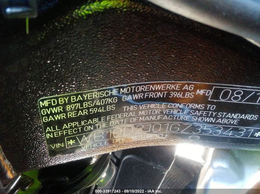 2016 BMW S 1000 RR WB10D2101GZ353431