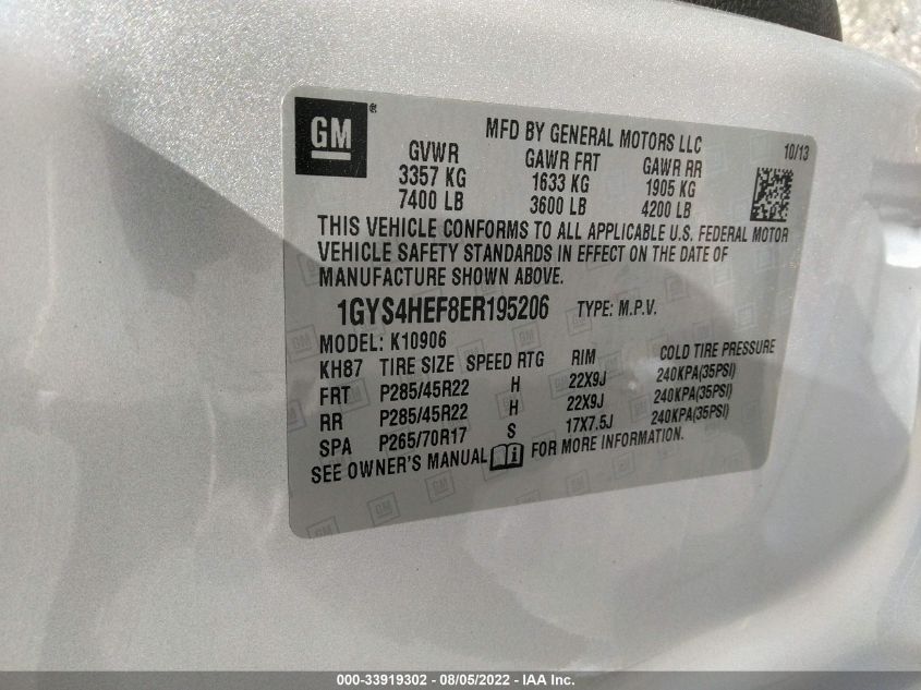 2014 CADILLAC ESCALADE ESV LUXURY 1GYS4HEF8ER195206