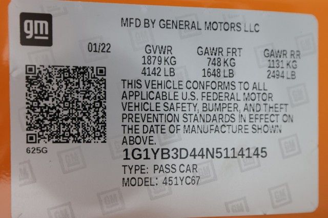 2022 CHEVROLET CORVETTE 2LT 1G1YB3D44N5114145