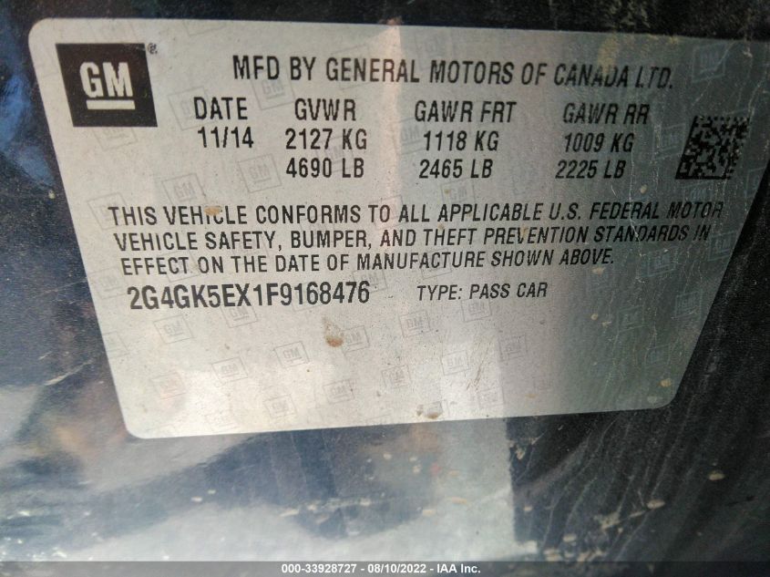 2015 BUICK REGAL 2G4GK5EX1F9168476