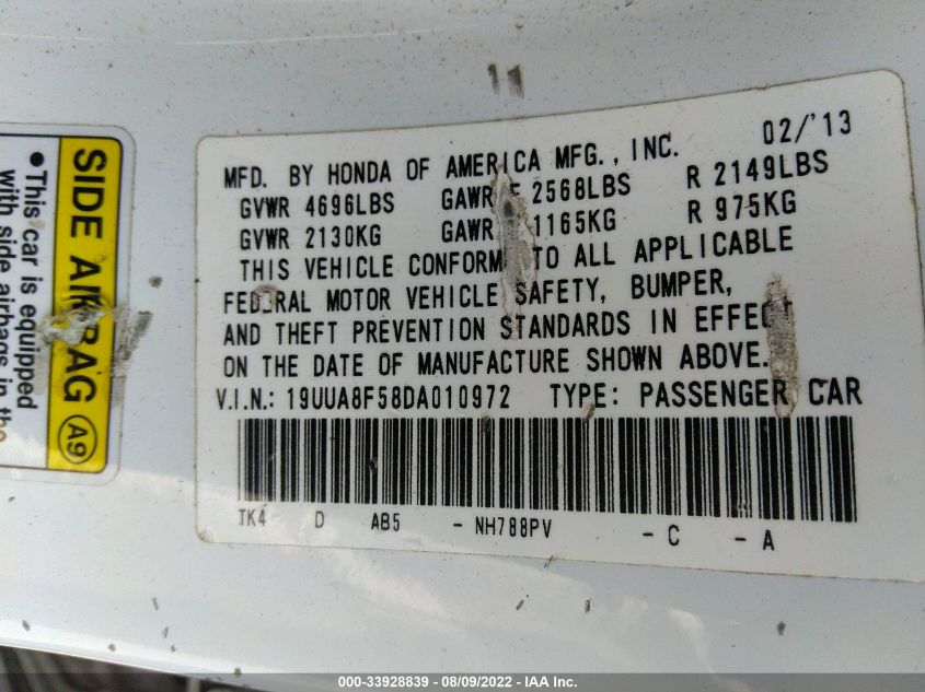 2013 ACURA TL TECH 19UUA8F58DA010972