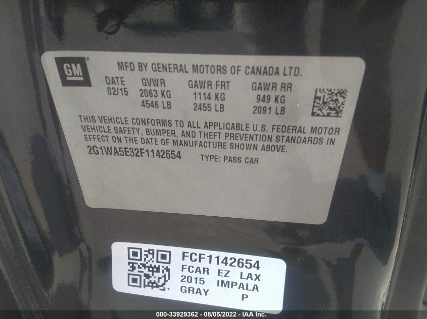 2015 CHEVROLET IMPALA LIMITED LS 2G1WA5E32F1142654