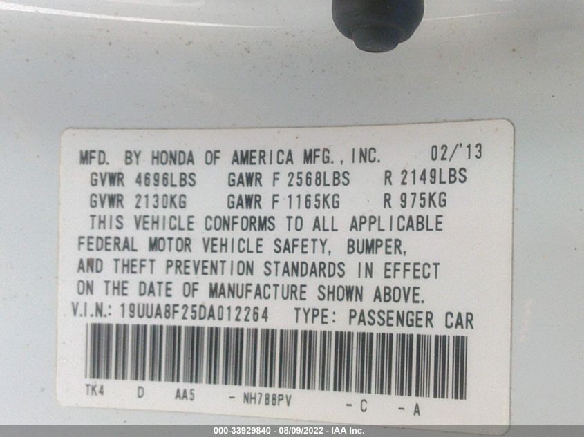 2013 ACURA TL 19UUA8F25DA012264