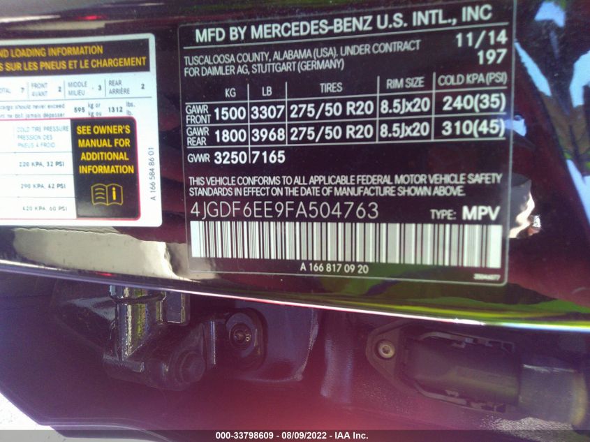 2015 MERCEDES-BENZ GL-CLASS GL 450 4JGDF6EE9FA504763