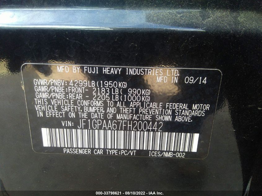 2015 SUBARU IMPREZA WAGON 2.0I JF1GPAA67FH200442