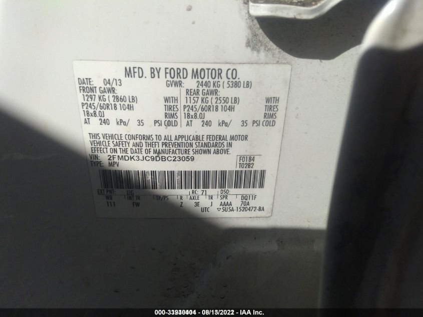 2013 FORD EDGE SEL 2FMDK3JC9DBC23059
