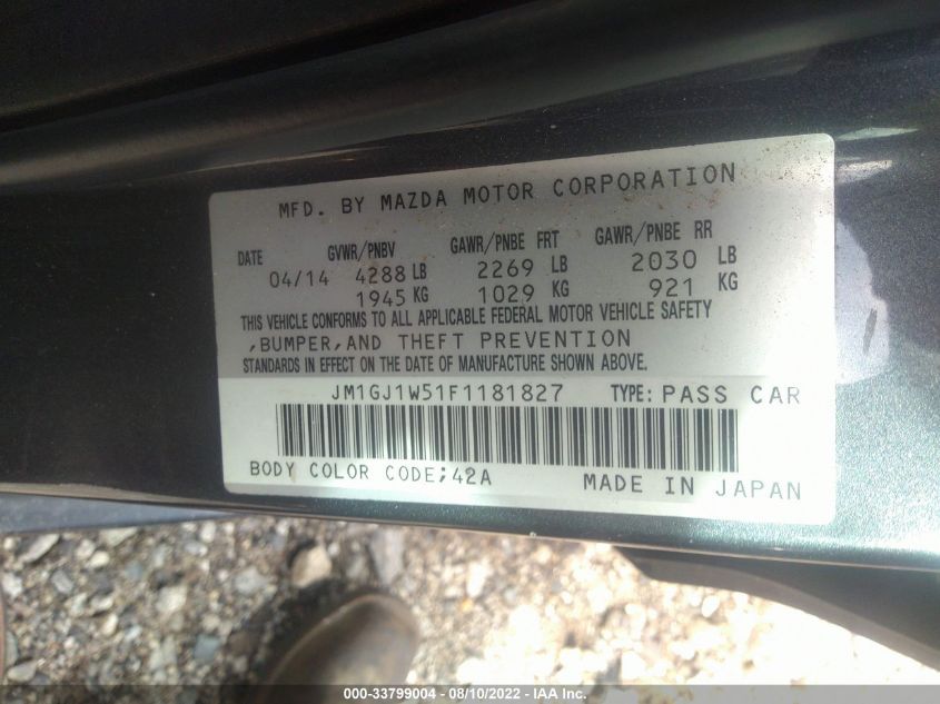 2015 MAZDA 6 GRAND TOURING JM1GJ1W51F1181827