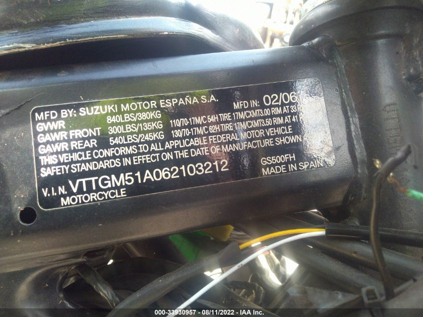 2006 SUZUKI GS500 FK VTTGM51A062103212