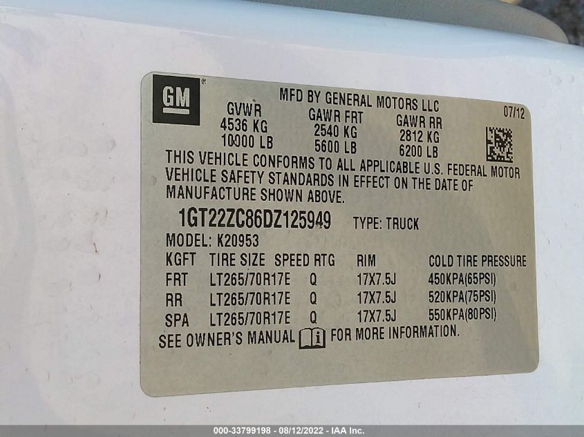 2013 GMC SIERRA 2500HD WORK TRUCK 1GT22ZC86DZ125949