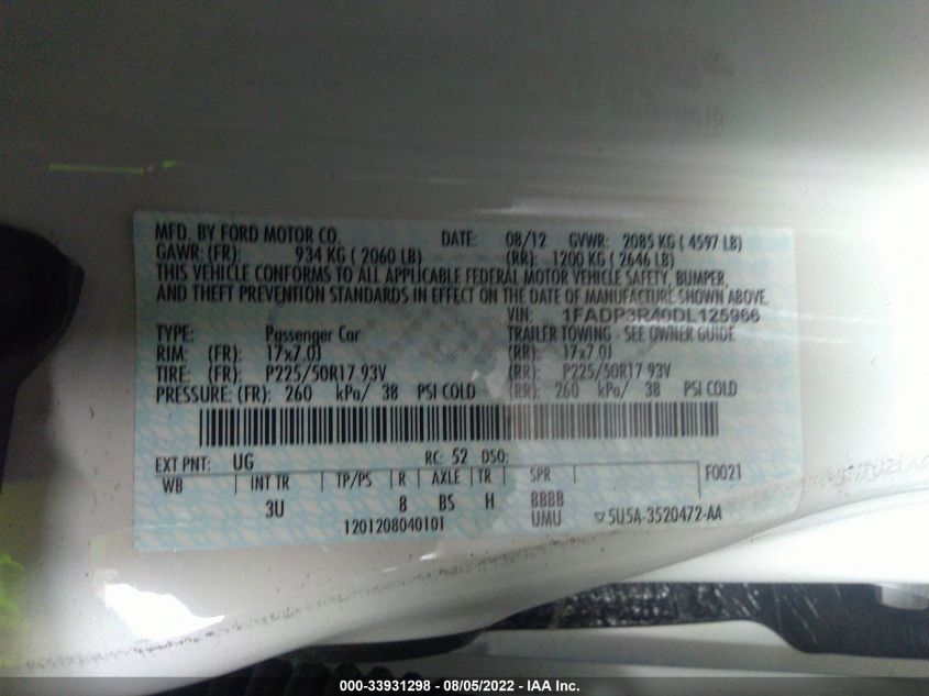 2013 FORD FOCUS ELECTRIC 1FADP3R40DL125966