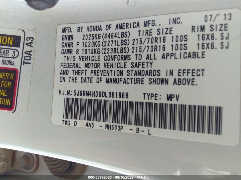 2013 HONDA CR-V LX - 5J6RM4H30DL081968