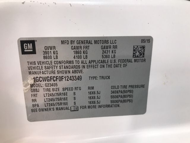 2015 CHEVROLET EXPRESS CARGO VAN 1GCWGFCF0F1243349