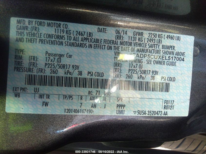 2014 FORD C-MAX ENERGI SEL 1FADP5CUXEL517004
