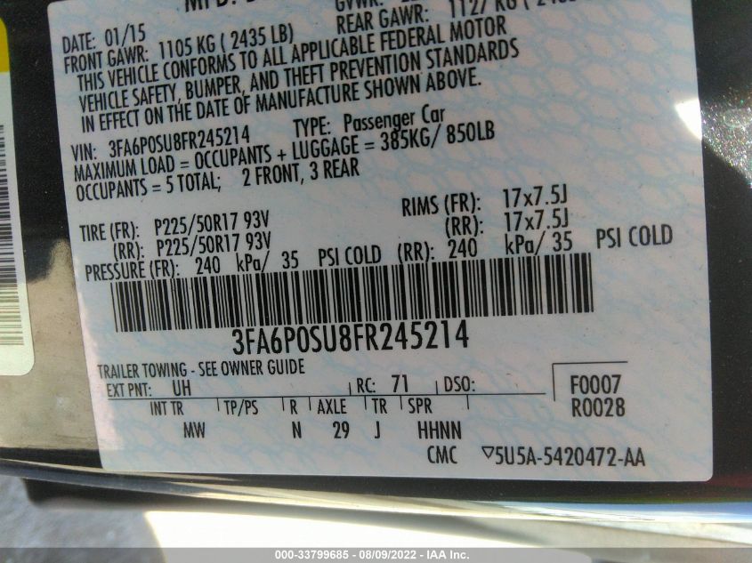 2015 FORD FUSION ENERGI TITANIUM 3FA6P0SU8FR245214