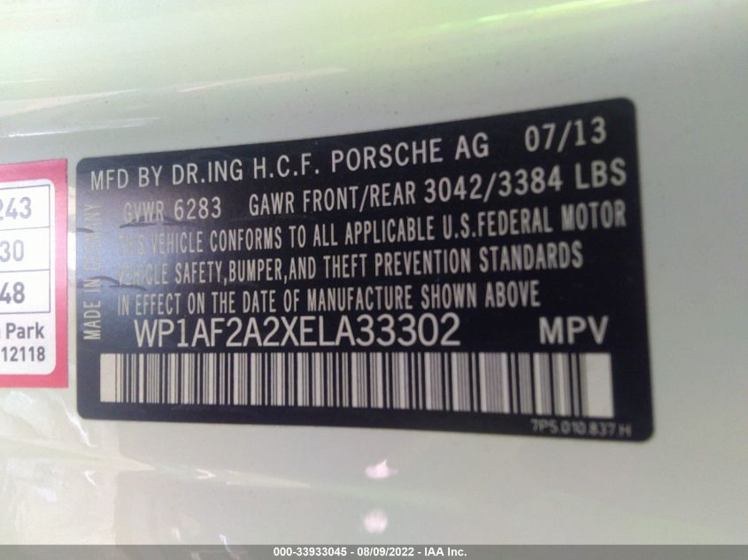 2014 PORSCHE CAYENNE DIESEL WP1AF2A2XELA33302