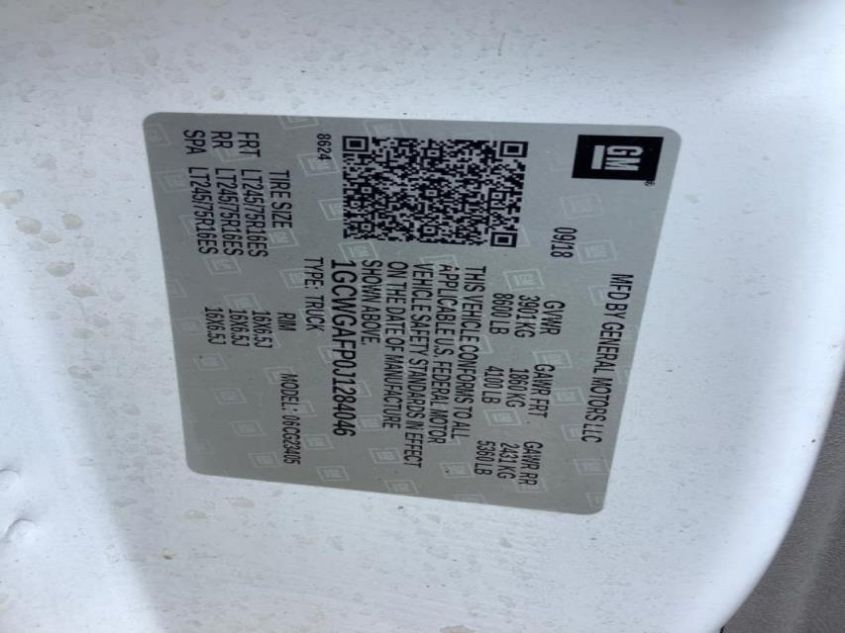 2018 CHEVROLET EXPRESS CARGO VAN 1GCWGAFP0J1284046