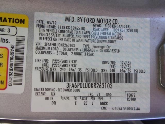 2019 FORD FUSION HYBRID SE 3FA6P0LU0KR263103