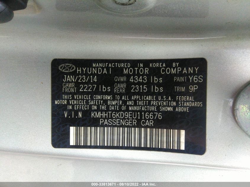 2014 HYUNDAI GENESIS COUPE 2.0T KMHHT6KD9EU116676