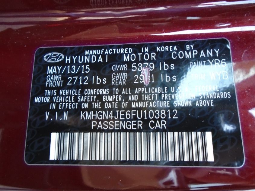 2015 HYUNDAI GENESIS 3.8L KMHGN4JE6FU103812