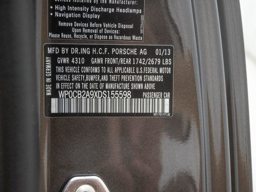 2013 PORSCHE 911 CARRERA WP0CB2A9XDS155598