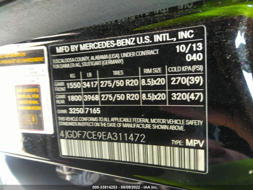 2014 MERCEDES-BENZ GL-CLASS GL 450 4JGDF7CE9EA311472