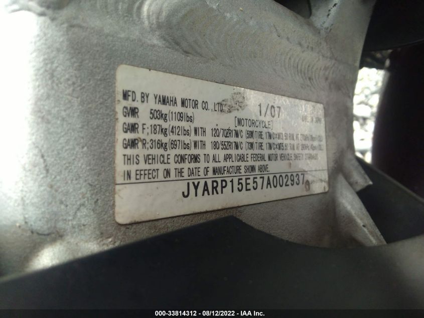 2007 YAMAHA FJR1300 JYARP15E57A002937