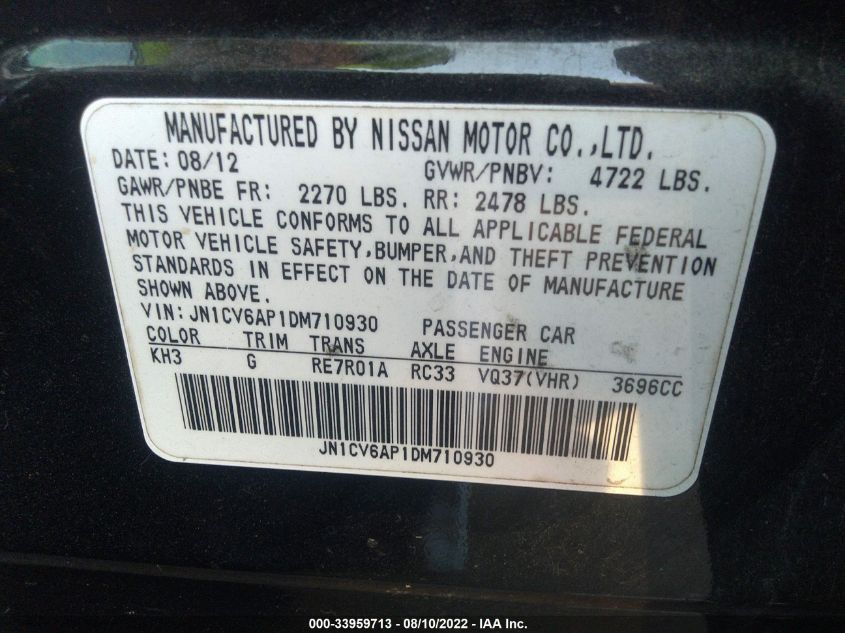 2013 INFINITI G37 SEDAN JOURNEY JN1CV6AP1DM710930