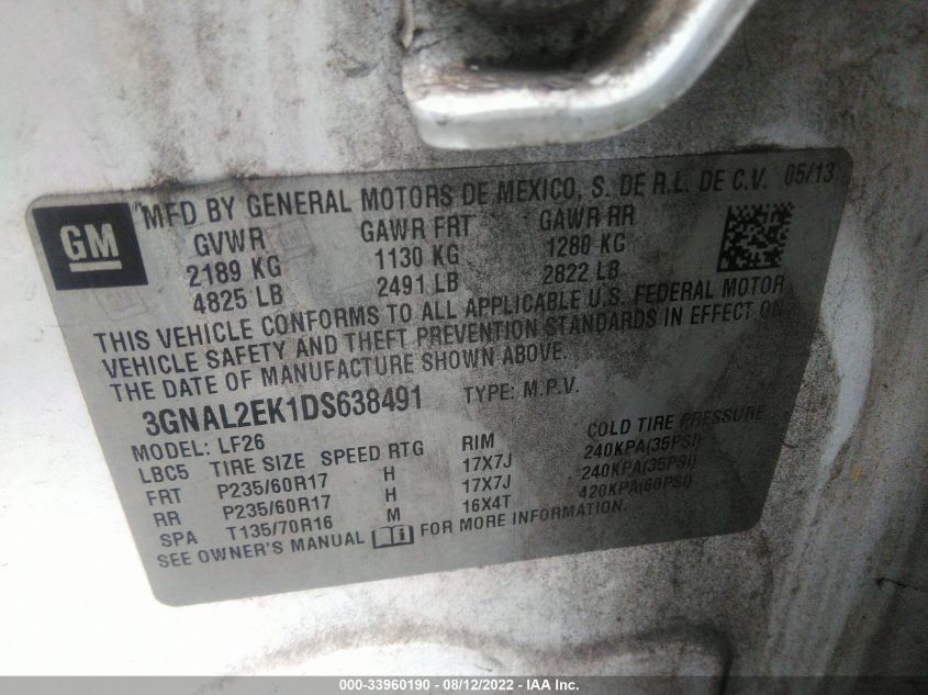 2013 CHEVROLET CAPTIVA SPORT FLEET LS 3GNAL2EK1DS638491