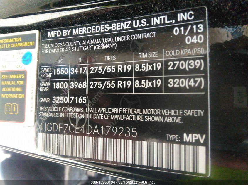 2013 MERCEDES-BENZ GL-CLASS GL 450 4JGDF7CE4DA179235