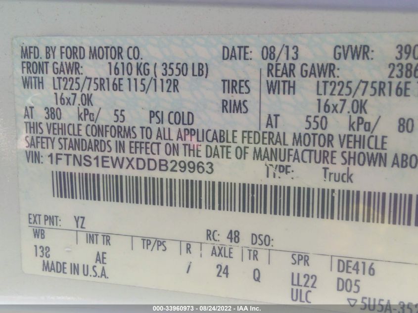 2013 FORD ECONOLINE CARGO VAN COMMERCIAL 1FTNS1EWXDDB29963