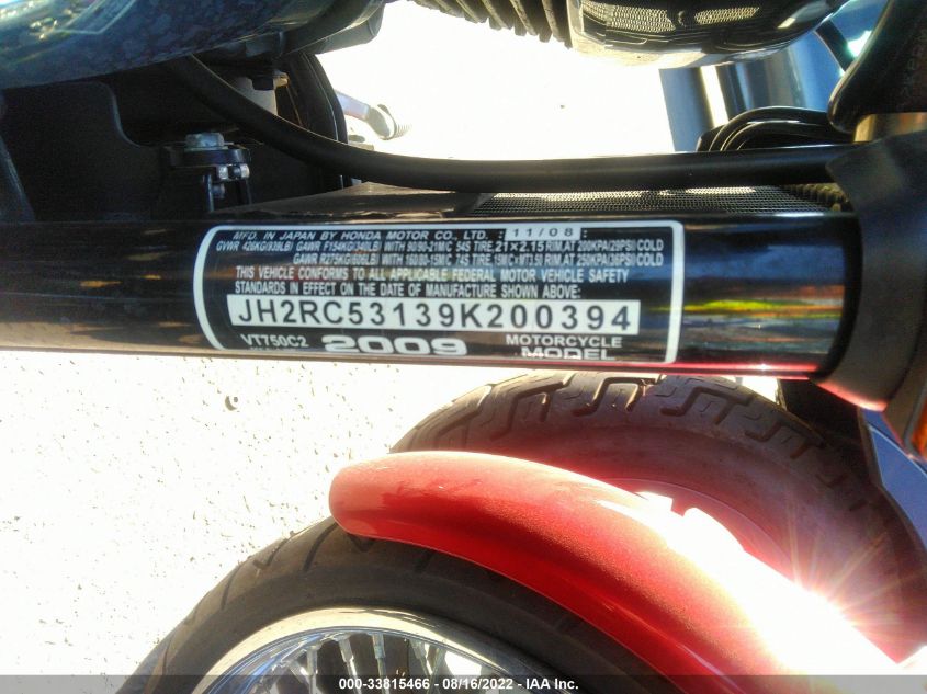 2009 HONDA VT750 C2 JH2RC53139K200394