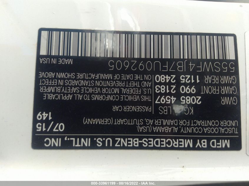 2015 MERCEDES-BENZ C-CLASS C 300 55SWF4JB7FU092605