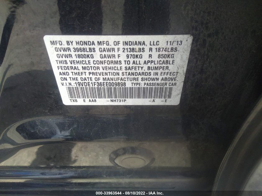2014 ACURA ILX 19VDE1F36EE009898