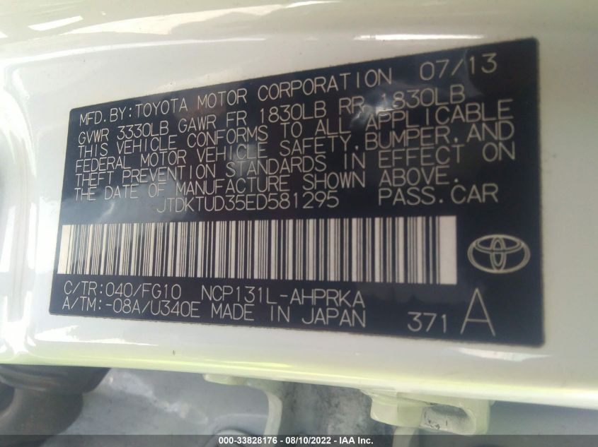 2014 TOYOTA YARIS L/SE/LE JTDKTUD35ED581295