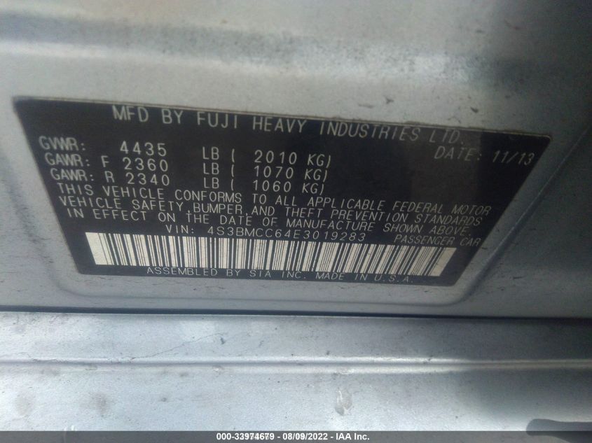 2014 SUBARU LEGACY 2.5I PREMIUM 4S3BMCC64E3019283