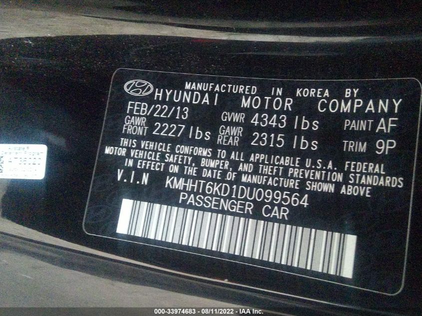 2013 HYUNDAI GENESIS COUPE 2.0T PREMIUM KMHHT6KD1DU099564