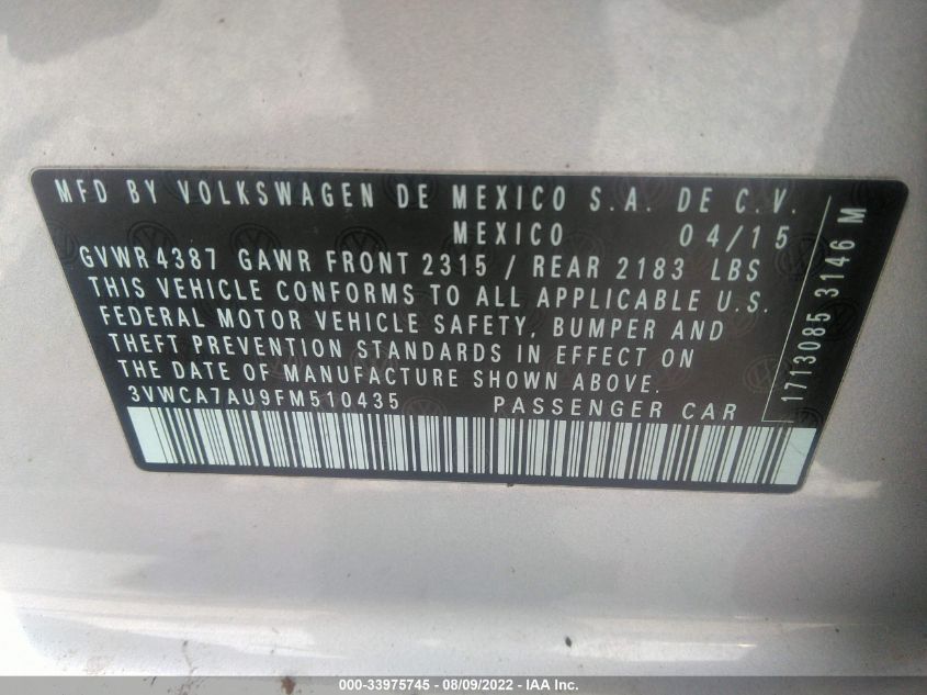 2015 VOLKSWAGEN GOLF SPORTWAGEN TDI S 3VWCA7AU9FM510435