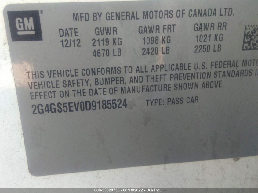 2013 BUICK REGAL PREMIUM 2G4GS5EV0D9185524