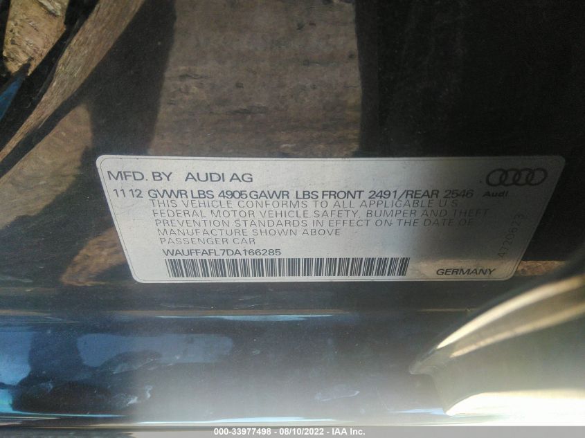 2013 AUDI A4 PREMIUM PLUS WAUFFAFL7DA166285