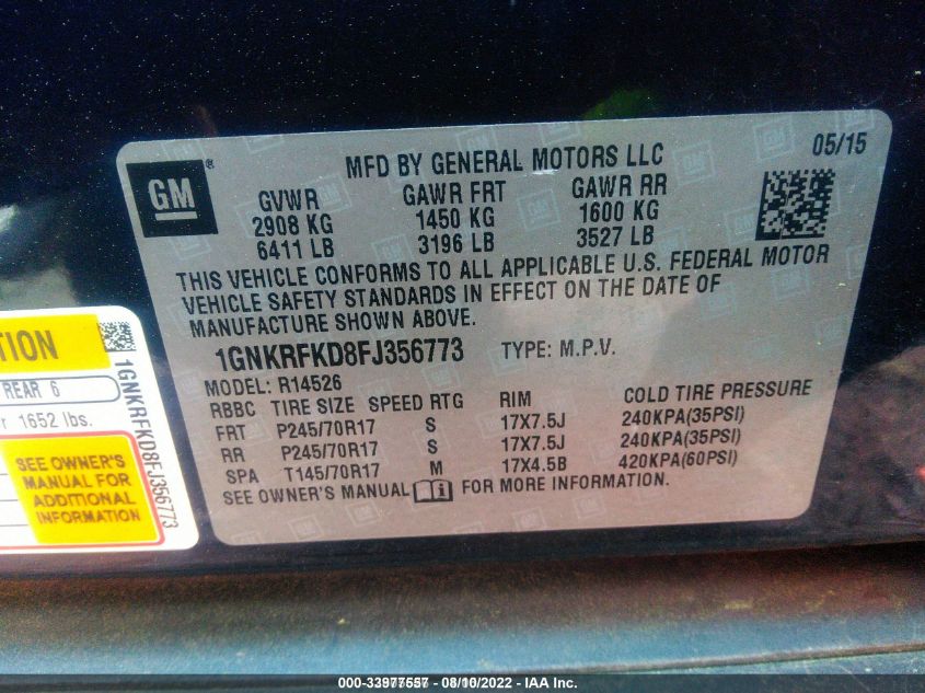 2015 CHEVROLET TRAVERSE LS 1GNKRFKD8FJ356773