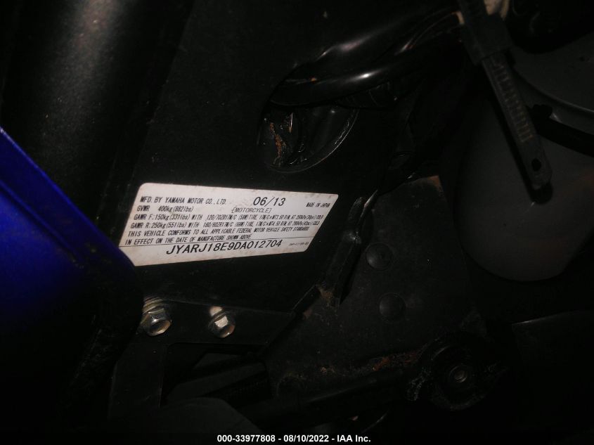 2013 YAMAHA FZ6 R JYARJ18E9DA012704