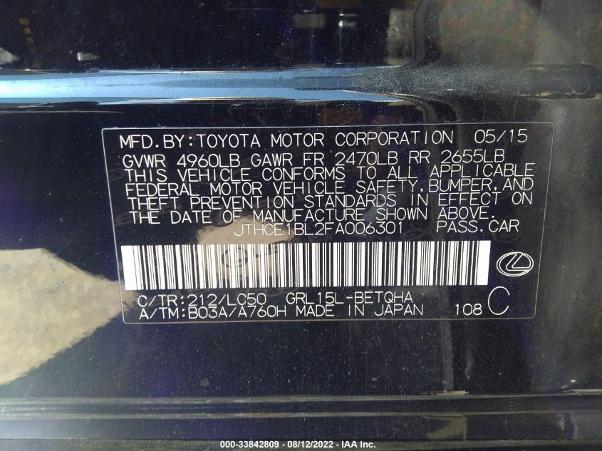2015 LEXUS GS 350 JTHCE1BL2FA006301
