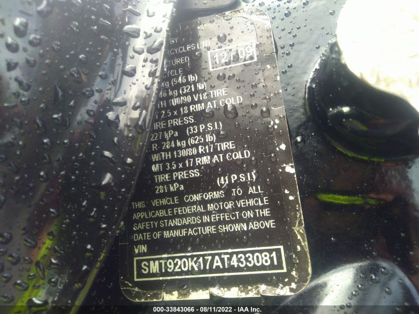 2010 TRIUMPH MOTORCYCLE THRUXTON 900 SMT920K17AT433081