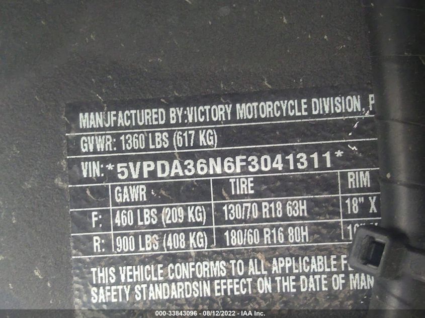 2015 VICTORY MOTORCYCLES CROSS COUNTRY 8-BALL 5VPDA36N6F3041311