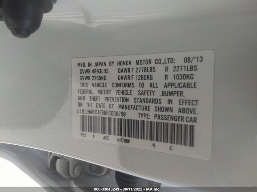 2014 ACURA RLX ADVANCE PKG JH4KC1F96EC006269