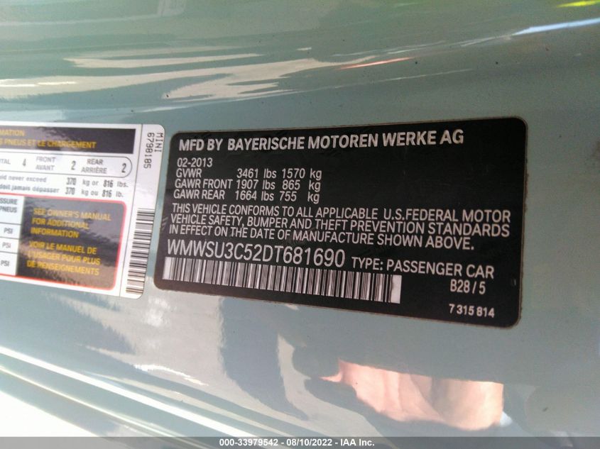 2013 MINI COOPER HARDTOP WMWSU3C52DT681690