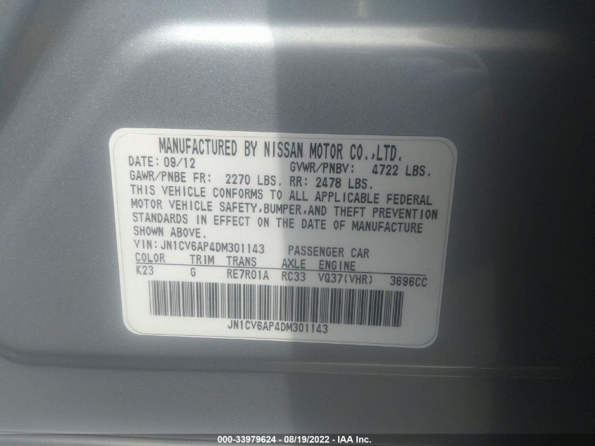 2013 INFINITI G37 SEDAN JOURNEY JN1CV6AP4DM301143
